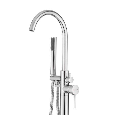 Freistehende Badewannenarmatur mit Handbrause, Strahlregler, freistehend, Messing, Chrom, Regal