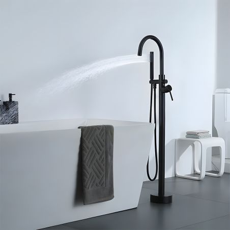 Freistehende Badewannenarmatur mit Handbrause, Strahlregler, freistehend, Messing, Mattschwarz, Regal