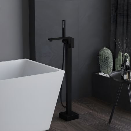 Freistehende Badewannenarmatur mit Handbrause, Strahlregler, freistehend, Messing, Mattschwarz, Luxe