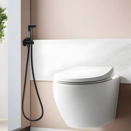 Hygienedusch-Set, Stahl, Messing, Montage an der Wand oder am WC-Spülkasten, Schlauchlänge 1,5 m, Mattschwarz, Bliss