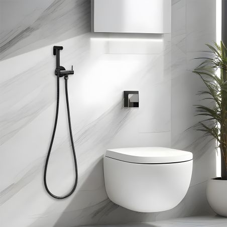 Hygienedusch-Set, Stahl, Messing, Montage an der Wand oder am WC-Spülkasten, Schlauchlänge 1,5 m, Mattschwarz, Bliss