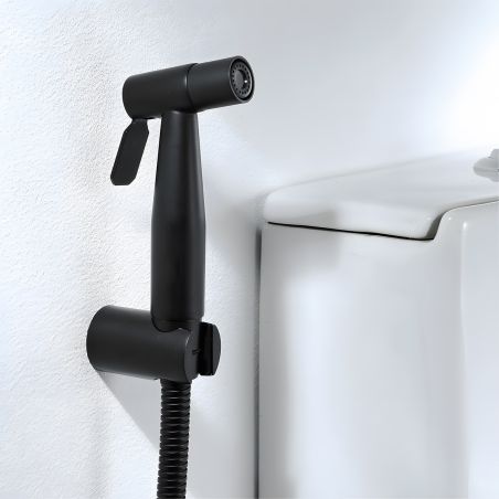 Hygienedusch-Set, Stahl, Messing, Montage an der Wand oder am WC-Spülkasten, Schlauchlänge 1,5 m, Mattschwarz, Bliss