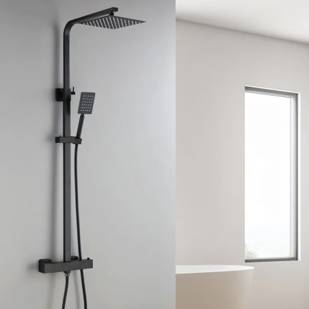 Thermostat-Duschsystem, 2 Funktionen, Regendusche, Handbrause, Wandmontage, Mattschwarz, Vitalio