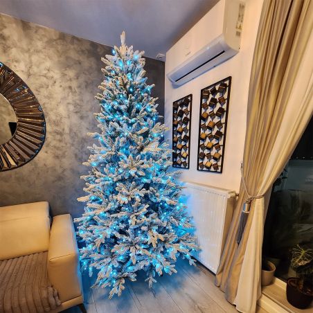 Künstlicher Weihnachtsbaum, beschneit, 3D-Zweige, RGB-LED mit 32 Modi, 250 cm, Fernbedienung, Metallständer, 4186 Zweige, Polar