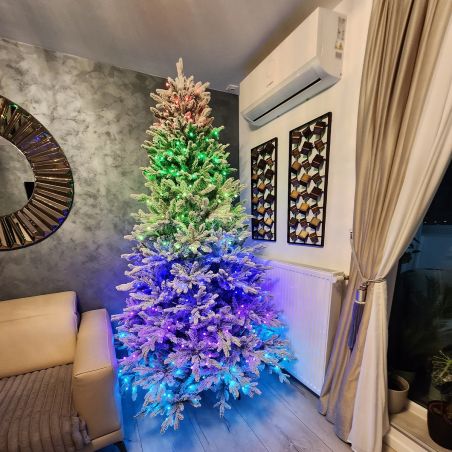 Künstlicher Weihnachtsbaum, beschneit, 3D-Zweige, RGB-LED mit 32 Modi, 250 cm, Fernbedienung, Metallständer, 4186 Zweige, Polar