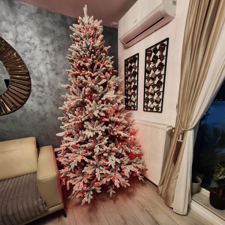 Künstlicher Weihnachtsbaum, beschneit, 3D-Zweige, RGB-LED mit 32 Modi, 250 cm, Fernbedienung, Metallständer, 4186 Zweige, Polar