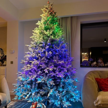 Künstlicher Weihnachtsbaum, beschneit, 3D-Zweige, RGB-LED mit 32 Modi, 250 cm, Fernbedienung, Metallständer, 4186 Zweige, Polar