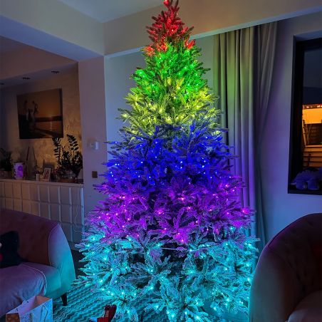 Künstlicher Weihnachtsbaum, beschneit, 3D-Zweige, RGB-LED mit 32 Modi, 250 cm, Fernbedienung, Metallständer, 4186 Zweige, Polar