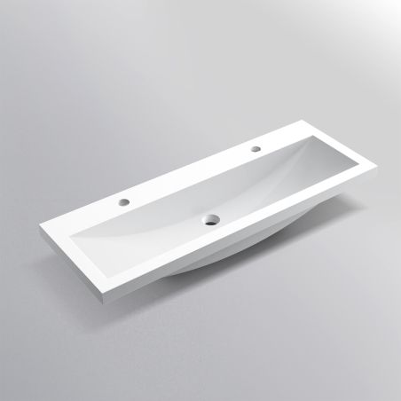 Doppelwaschbecken Fabio, Mineralkomposit, Halb-Einbaumontage, 100x36 cm Doppelwaschbecken Fabio, Mineralkomposit, Halb-Einbaumontage, 100x36 cm
