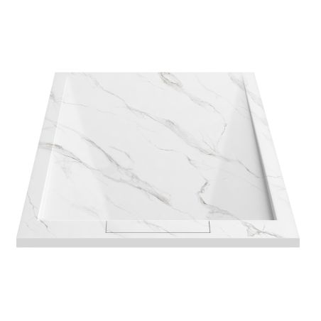 Duschwanne, Weiß Calacatta, matte Marmor-Oberfläche, Mineralkomposit, Maße 100-160x70-90 cm, zuschneidbar, Antonio