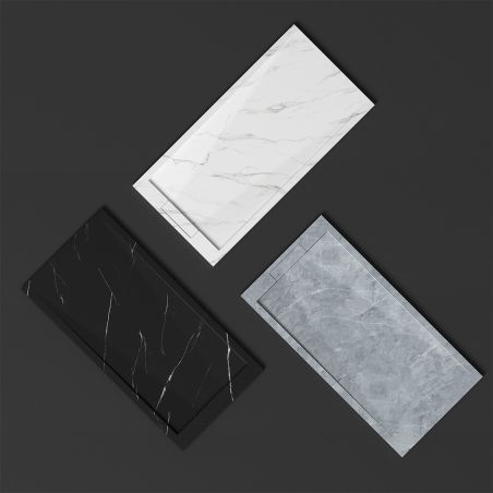 Duschwanne, Weiß Calacatta, matte Marmor-Oberfläche, Mineralkomposit, Maße 100-160x70-90 cm, zuschneidbar, Antonio