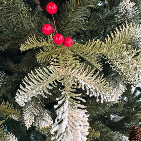 Weihnachtsbaum, 3D-Zweige, 250 cm, mit Zapfen, Lorbeerbeeren und Schnee, Metallständer inklusive