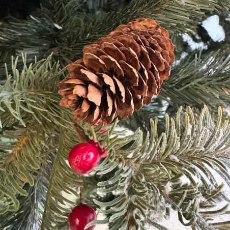Weihnachtsbaum, 3D-Zweige, 250 cm, mit Zapfen, Lorbeerbeeren und Schnee, Metallständer inklusive