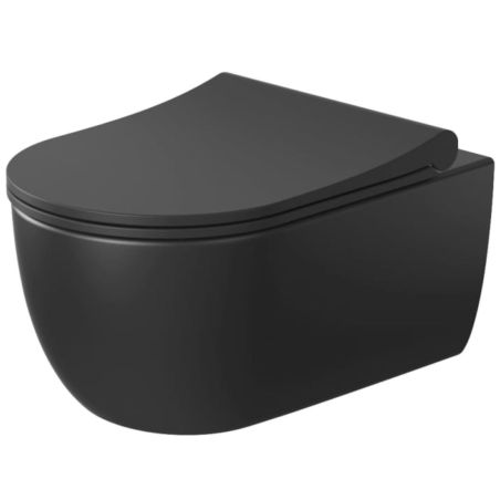 WC- und Bidet-Set, Schwarz, halbmatte Oberfläche, Power Color, hängende Montage, 49x36 cm, Michael-Kollektion WC- und Bidet-Set, Schwarz, halbmatte Oberfläche, Power Color, hängende Montage, 49x36 cm, Michael-Kollektion