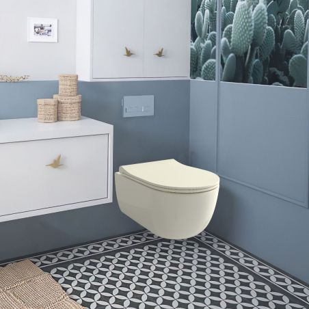 WC- und Bidet-Set, Creme Biscuit, glänzende Oberfläche, hängende Montage, 49x36 cm, Michael-Kollektion WC- und Bidet-Set, Creme Biscuit, glänzende Oberfläche, hängende Montage, 49x36 cm, Michael-Kollektion