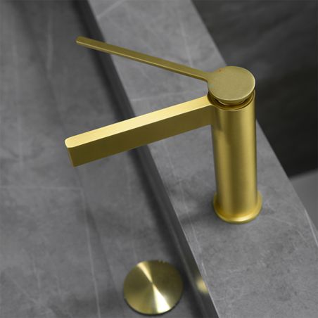 Waschbeckenarmatur, schlanker Hebel und Auslauf, Mattgold, Waschbeckenmontage, Elis