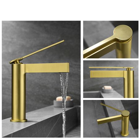 Waschbeckenarmatur, schlanker Hebel und Auslauf, Mattgold, Waschbeckenmontage, Elis