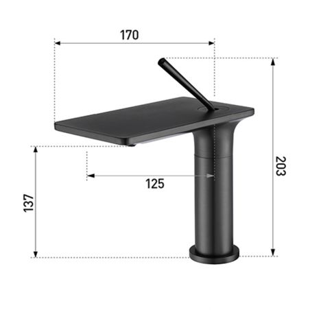 Waschbeckenarmatur, Wasserfall-Design, Mattschwarz, Waschbeckenmontage, Dion