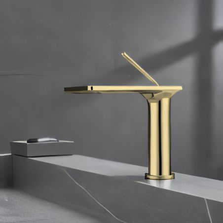 Waschbeckenarmatur, Wasserfall-Design, Mattgold, Waschbeckenmontage, Dion