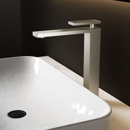 Waschbeckenarmatur, Nickel Matt, mit Perlator, Edelstahl, Aufsatzmontage, Armonia
