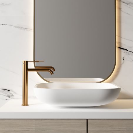 Waschbeckenarmatur, Roségold Matt, mit Perlator, Edelstahl, Aufsatzmontage, Fino
