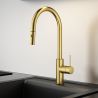 Küchenarmatur, Edelstahl, 360° schwenkbarer Auslauf, 2 Strahlarten, Mattgold, Amato