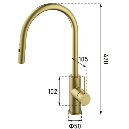 Küchenarmatur, Edelstahl, 360° schwenkbarer Auslauf, 2 Strahlarten, Mattgold, Amato