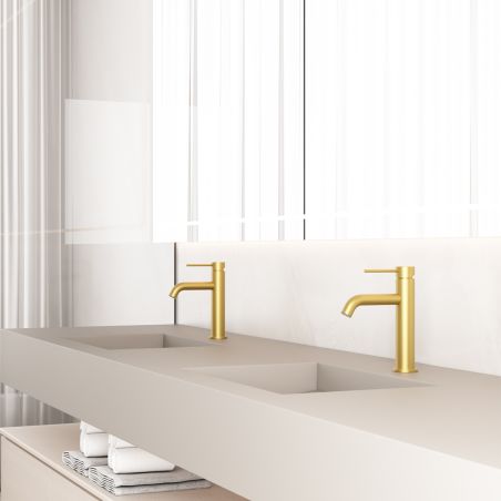 Waschbeckenarmatur, Mattgold, mit Perlator, Edelstahl, Waschbeckenmontage, Fino
