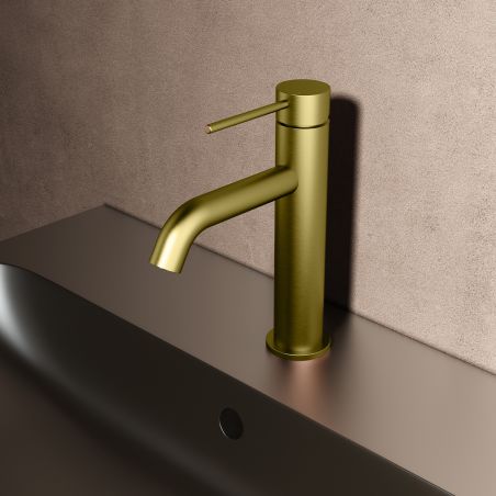 Waschbeckenarmatur, Mattgold, mit Perlator, Edelstahl, Waschbeckenmontage, Fino
