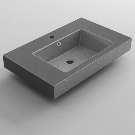 Waschbecken Elsa, Mineralwerkstoff, Aufsatz- oder Wandmontage, Anthrazit Matt, Schieferoptik, mit Hahnloch, 80-100x49,2 cm
