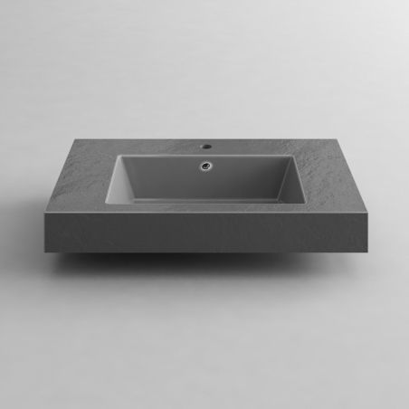Waschbecken Elsa, Mineralwerkstoff, Aufsatz- oder Wandmontage, Anthrazit Matt, Schieferoptik, mit Hahnloch, 80x49,2 cm