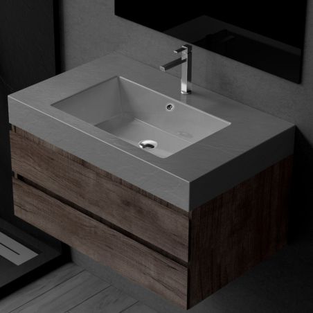 Waschbecken Elsa, Mineralwerkstoff, Aufsatz- oder Wandmontage, Anthrazit Matt, Schieferoptik, mit Hahnloch, 80-100x49,2 cm
