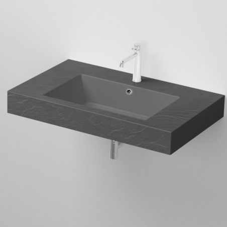 Waschbecken Elsa, Mineralwerkstoff, Aufsatz- oder Wandmontage, Anthrazit Matt, Schieferoptik, mit Hahnloch, 80x49,2 cm
