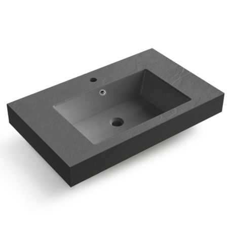 Waschbecken Elsa, Mineralwerkstoff, Aufsatz- oder Wandmontage, Anthrazit Matt, Schieferoptik, mit Hahnloch, 80x49,2 cm