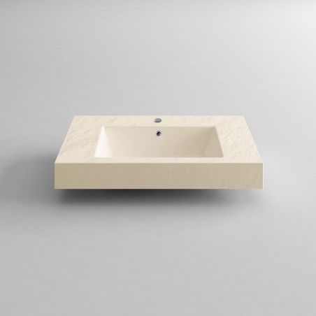 Waschbecken Elsa, Mineralwerkstoff, Aufsatz- oder Wandmontage, Creme Matt, Schieferoptik, mit Hahnloch, 80x49,2 cm