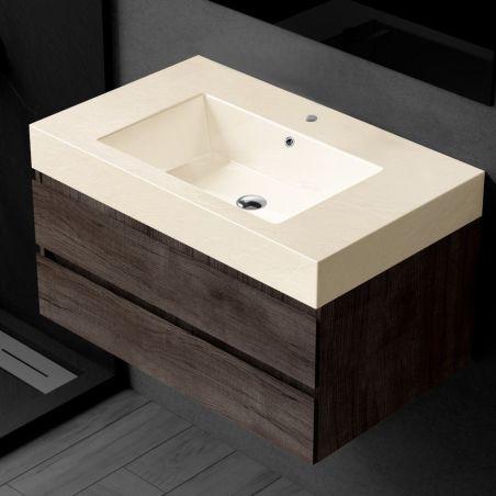 Waschbecken Elsa, Mineralwerkstoff, Aufsatz- oder Wandmontage, Creme Matt, Schieferoptik, mit Hahnloch, 80x49,2 cm
