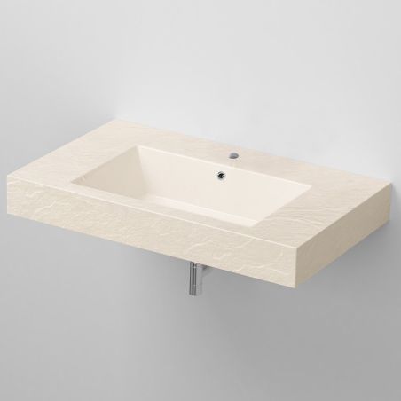 Waschbecken Elsa, Mineralwerkstoff, Aufsatz- oder Wandmontage, Creme Matt, Schieferoptik, mit Hahnloch, 80-100x49,2 cm