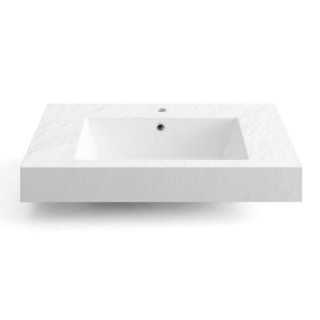 Waschbecken Elsa, Mineralwerkstoff, Aufsatz- oder Wandmontage, Mattweiß, Schieferoptik, mit Hahnloch, 80x49,2 cm
