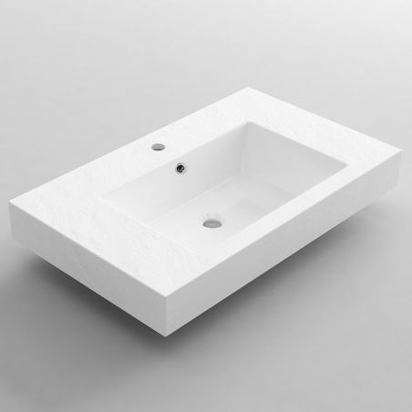 Waschbecken Elsa, Mineralwerkstoff, Aufsatz- oder Wandmontage, Mattweiß, Schieferoptik, mit Hahnloch, 80x49,2 cm
