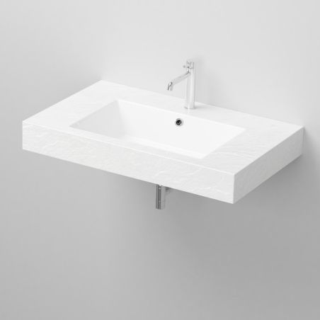 Waschbecken Elsa, Mineralwerkstoff, Aufsatz- oder Wandmontage, Mattweiß, Schieferoptik, mit Hahnloch, 80x49,2 cm