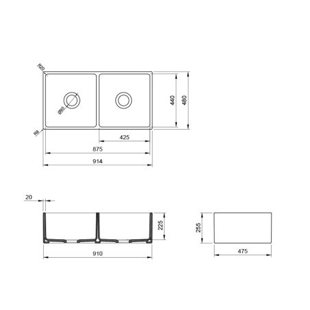 Doppel-Küchenspüle, Frontschürze, offen, Farmouse-Stil, Einbau, 91x48 cm, Glänzend Weiß, Royalty Line by Ego, Nikos