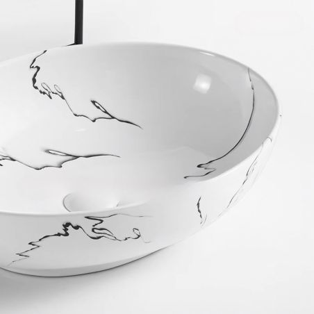 Waschbecken, Aufsatzmontage, 51x39 cm, Sanitärkeramik, Weiß Marble, Rosa Waschbecken, Aufsatzmontage, 51x39 cm, Sanitärkeramik, Weiß Marble, Rosa