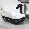 Waschbecken, Aufsatzmontage, 46x33 cm, Sanitärkeramik, Weißer Marmor innen / Schwarzer Marmor außen, Nicoli