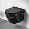 Wandhängendes WC, Schwarz Gold Marmor, Rimless, 48x37 cm, Duroplast-Deckel, Sanitärkeramik, Ben