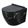 Wandhängendes WC, Schwarz Gold Marmor, Rimless, 48x37 cm, Duroplast-Deckel, Sanitärkeramik, Ben