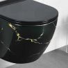 Wandhängendes WC, Schwarz Gold Marmor, Rimless, 48x37 cm, Duroplast-Deckel, Sanitärkeramik, Ben