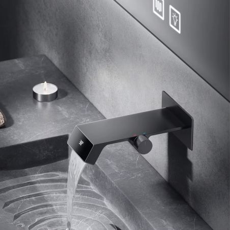 Waschbeckenarmatur Luna, Wasserfall-Effekt, LED-Display, Temperaturanzeige, hydroelektrisch, Unterputzmontage, Gun Grey