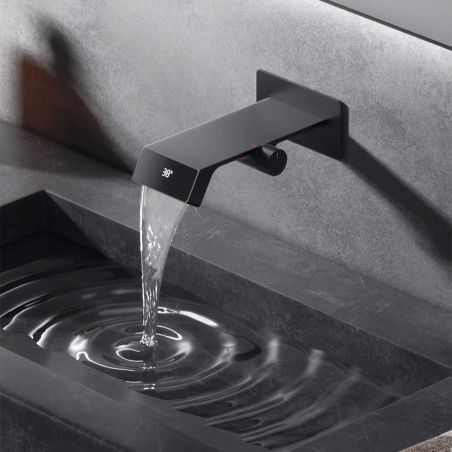 Waschbeckenarmatur Luna, Wasserfall-Effekt, LED-Display, Temperaturanzeige, hydroelektrisch, Unterputzmontage, Gun Grey