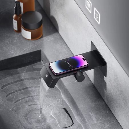 Waschbeckenarmatur Luna, Wasserfall-Effekt, LED-Display, Temperaturanzeige, hydroelektrisch, Unterputzmontage, Gun Grey