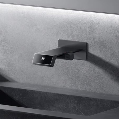 Waschbeckenarmatur Luna, Wasserfall-Effekt, LED-Display, Temperaturanzeige, hydroelektrisch, Unterputzmontage, Gun Grey